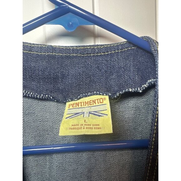 Vintage Pentimento Denim Vest With Snap Buttons & Yellow Stitch Dual Pockets, L - Picture 7 of 9